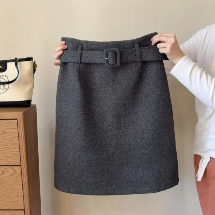 冬季新款加厚毛呢半身裙ins韩版时髦高级感遮肉显瘦中长裙五分裙