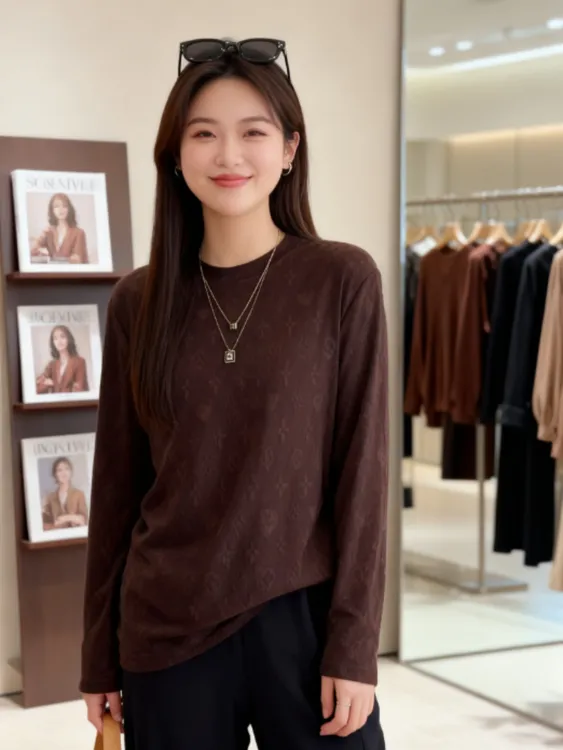 大码女装 胸106-126提花圆领打底衫2557#