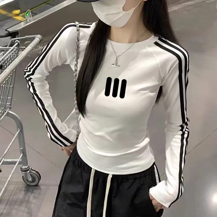 设计感修身韩系新款秋冬插肩袖打底上衣女杠条圆领内搭长袖T恤潮
