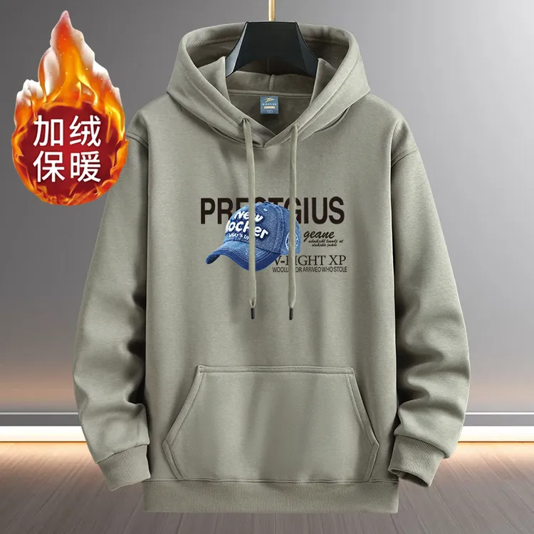 秋冬季男士连帽卫衣加绒加厚保暖青少年休闲情侣宽松大码潮流学生