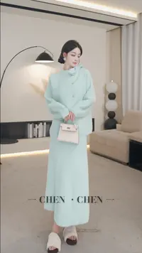 【晨晨专属】早秋端庄大气名媛高级感温柔小香风天蓝色针织毛衣套装