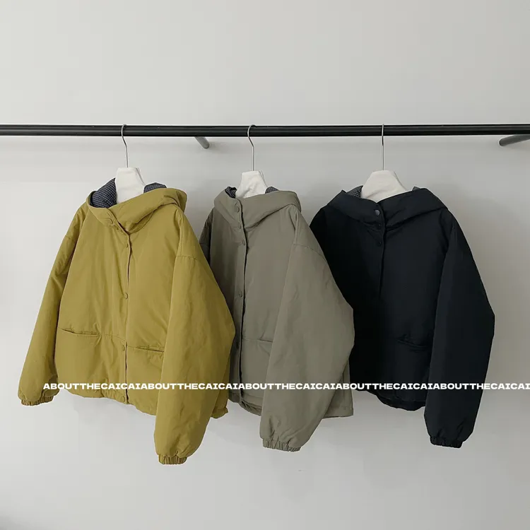 CAICAI韩系简约连帽短款棉衣棉服外套女冬季新款高级感保暖棉袄