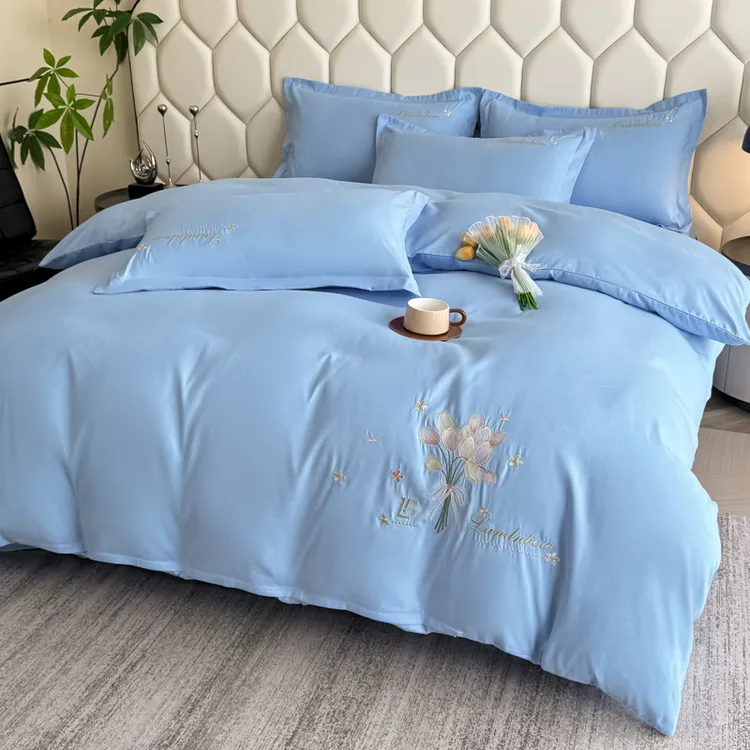 高级轻奢 水洗棉刺绣四件套双人 1.5/1.8m床单款四件套可机洗