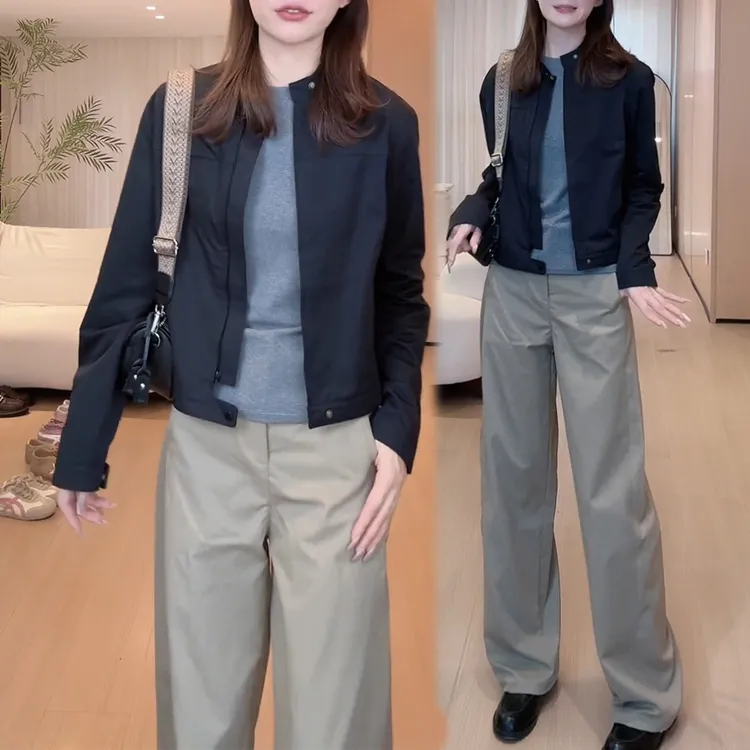 韩版简约气质立领长袖外套女2025年春秋新款休闲百搭夹克开衫上衣