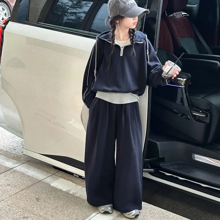 女童秋季韩系时髦假两件卫衣套装2025新款中大童女孩洋气儿童秋装