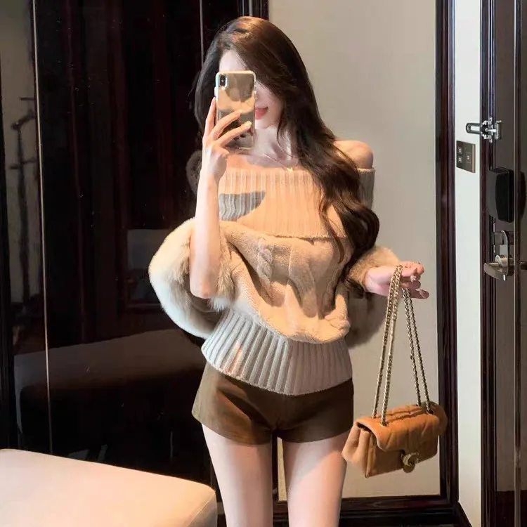 韩系毛毛长袖高领毛衣女秋季温柔甜美千金风宽松显瘦气质外搭上衣