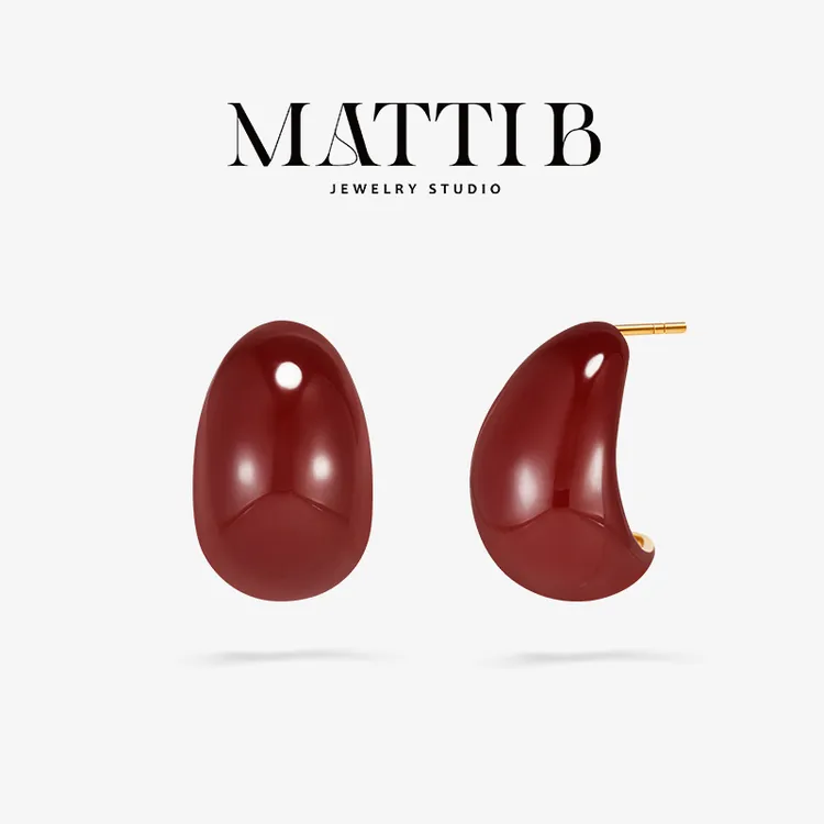 铜合金珐琅耳饰 超显白高级感气质新爆款时尚百搭红色耳钉女2093