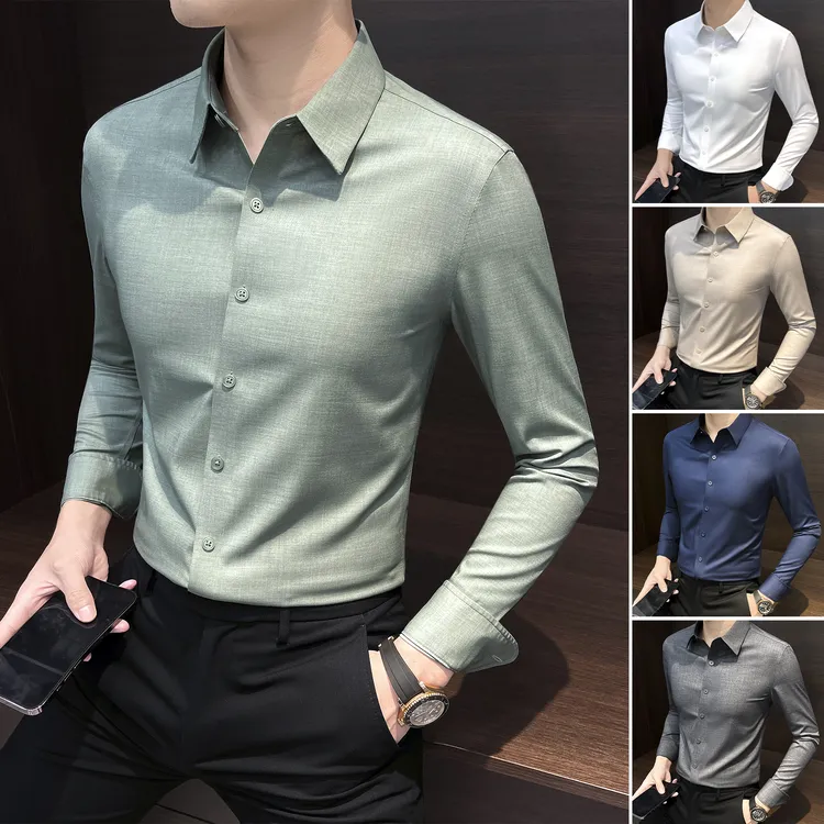 莫代尔无痕衬衫长袖男款2025新款高级感男装秋季商务休闲男士衬衣