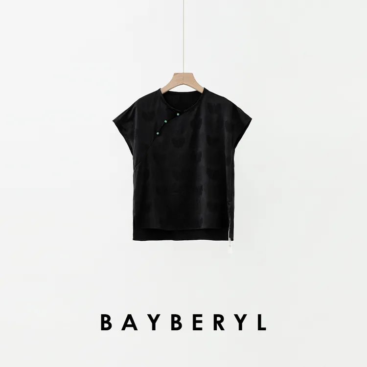 BAYBERYL老贝上久楷*黑蝶新中式提花夏圆领短袖上衣NCY5F2502-7/6