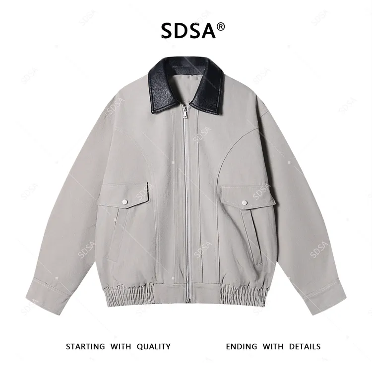 SDSA夏季新款男士痞帅美式拼接翻领拉链外套小众设计高级感夹克