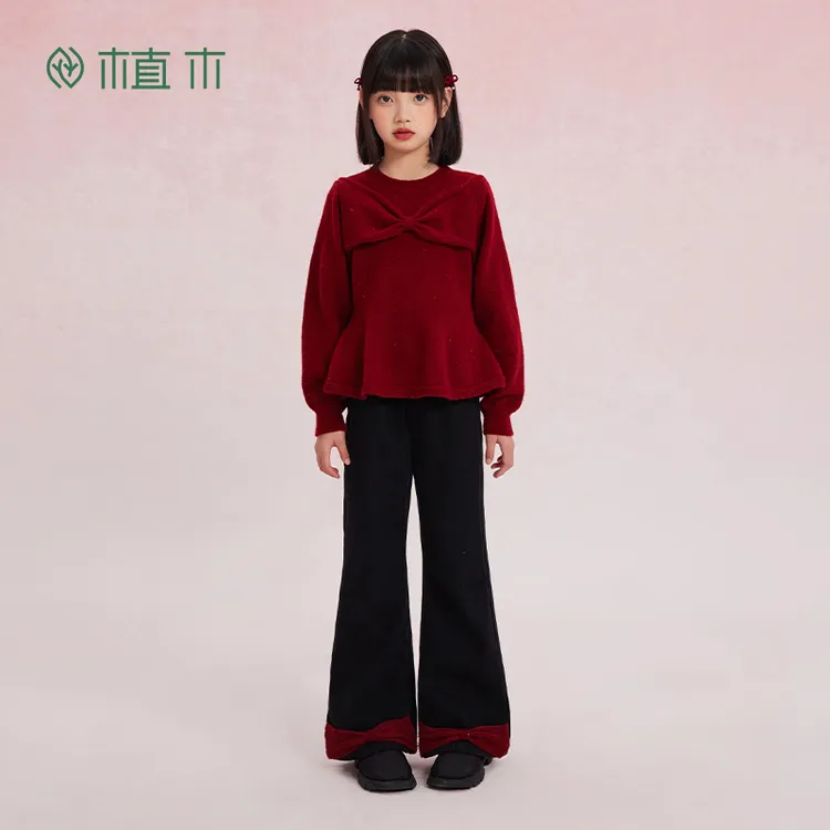 植木童装儿童毛衣中大童男童女童针织衫2025秋冬新款加绒冬季加厚