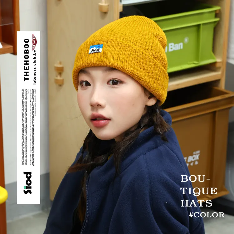 GEGEEN DOMOG超显白小布标毛线帽女秋冬保暖帽子针织帽男百搭冷帽