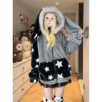 凛可爱 小众原创宅萌卡通兔耳朵连帽棉服女冬季宽松百搭毛绒棉衣