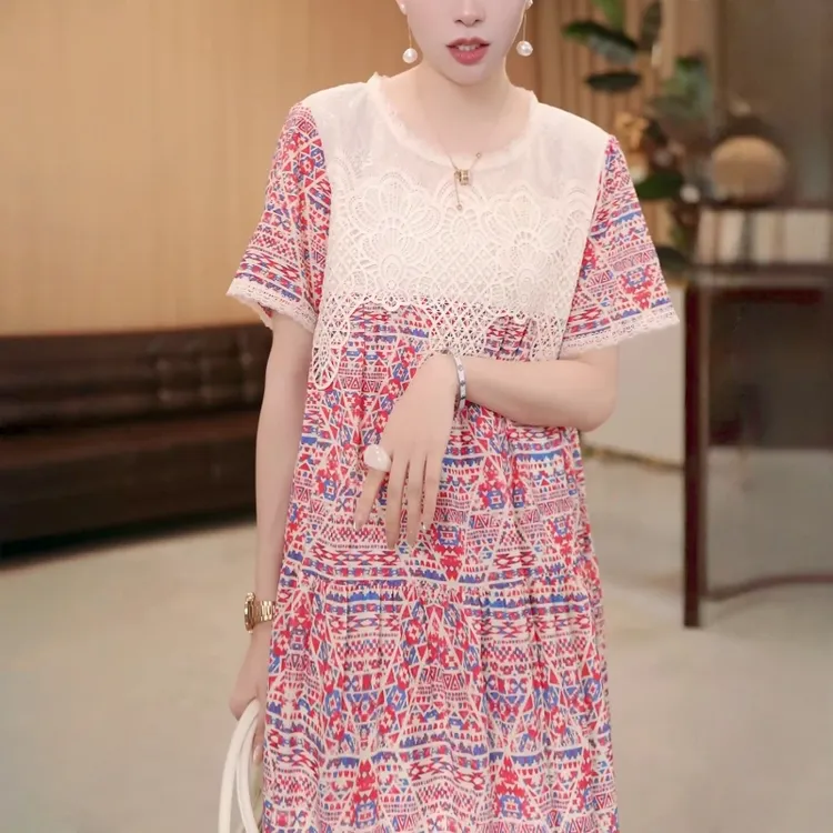 法式知性优雅温柔百搭连衣裙2025夏季新款假两件气质减龄中长裙子