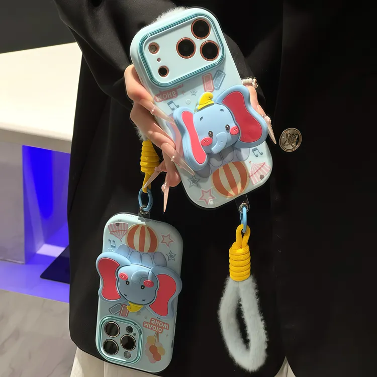 立体小象支架挂绳适用苹果17手机壳iphone16小米14vivoppo华为P70