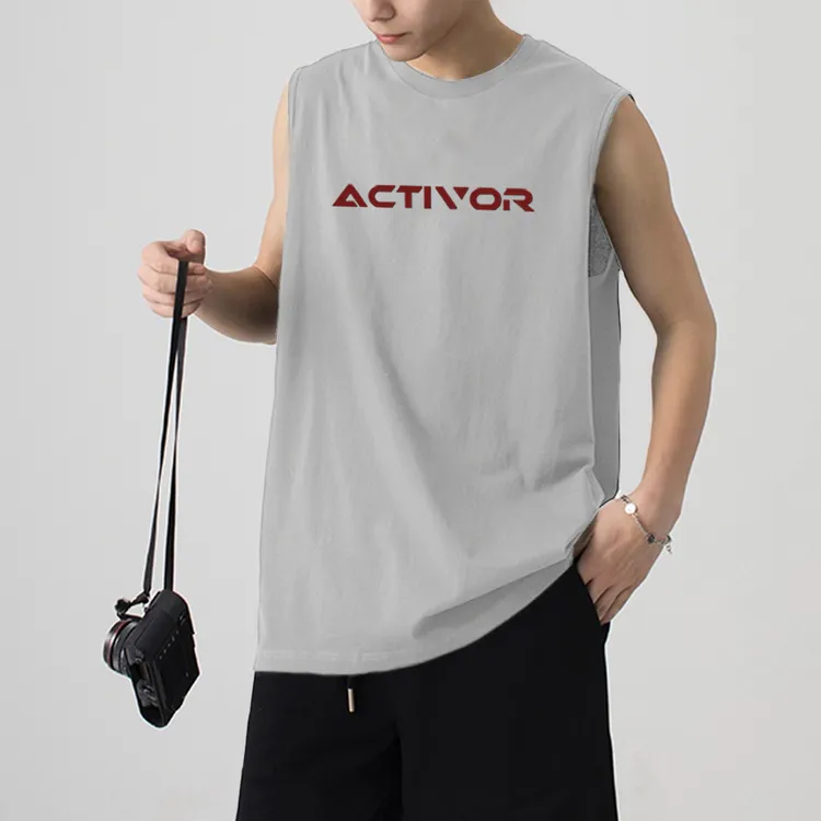 硅胶字母夏季纯棉无袖T恤透气男士健身运动百搭ins微胖男士背心