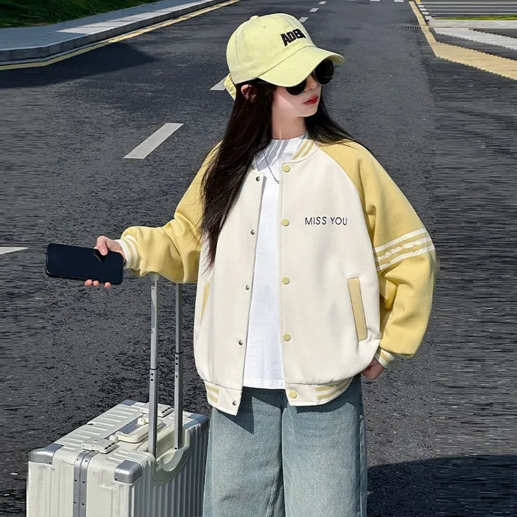 女童中大童棒球服拼接撞色外套潮流时尚春秋薄款美式字母儿童上衣