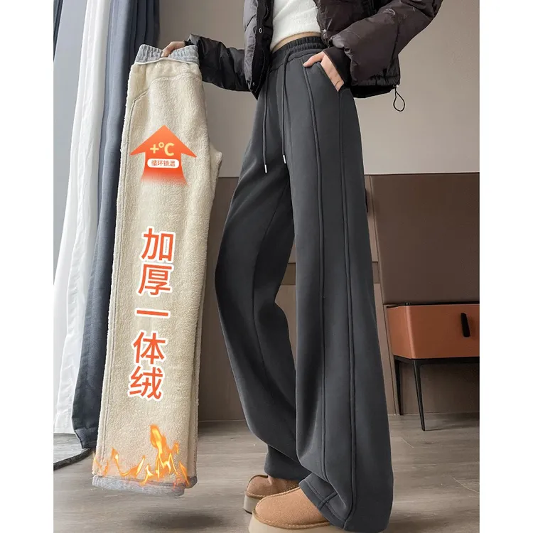 羊羔绒卫裤女冬季东北一体绒棉裤休闲直筒显瘦加绒运动女装阔腿裤