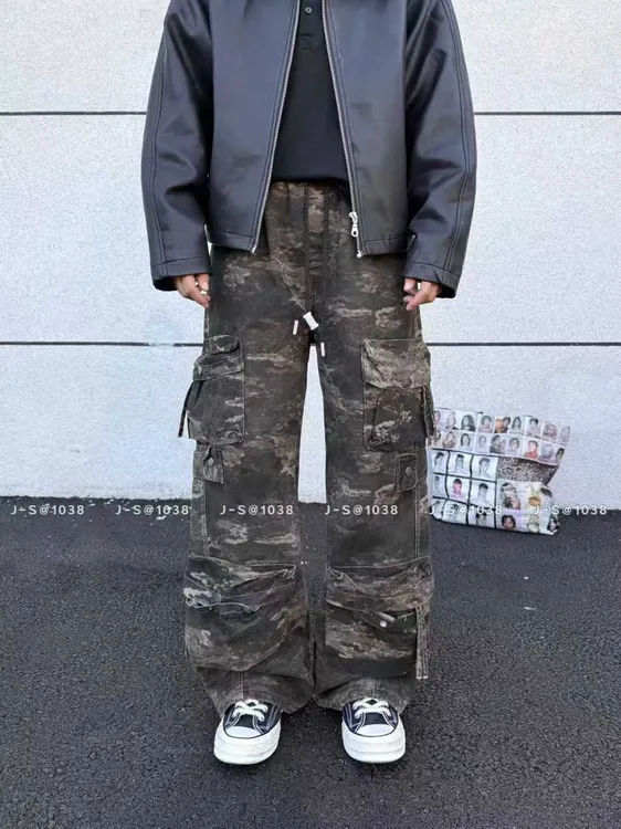 2025冬季加绒直筒潮牌裤活力风多口袋牛仔裤美式ins复古百搭 