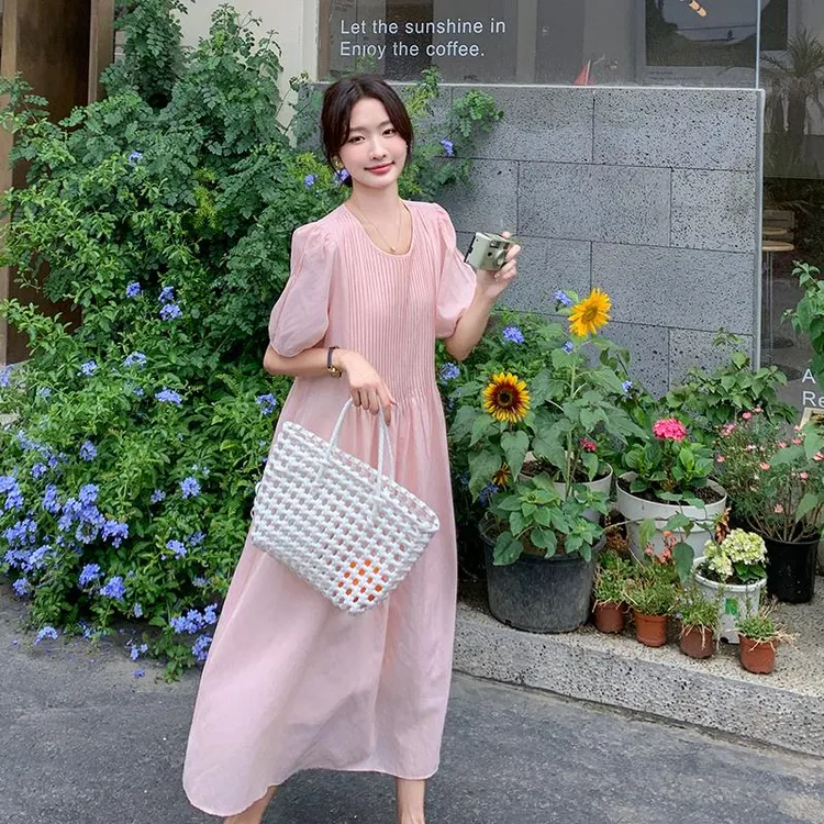 法式浪漫粉色连衣裙女2025年夏季新款时尚独特绝美减龄显瘦长裙子