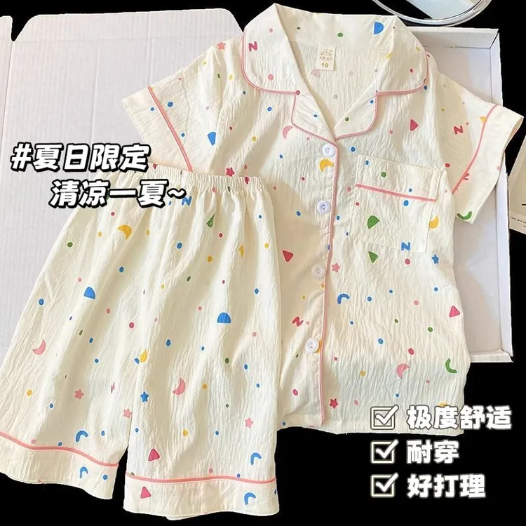 卡通儿童睡衣女孩短袖2025新款夏季薄款云朵棉大童宝宝家居服套装