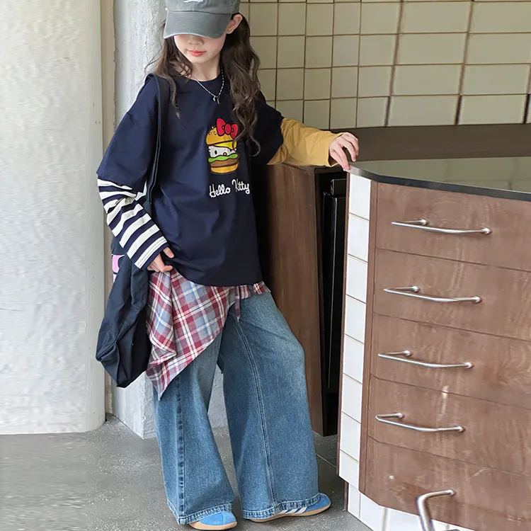 女童秋季长袖T恤2025秋季洋气女童韩版汉堡T恤卫衣百搭58004