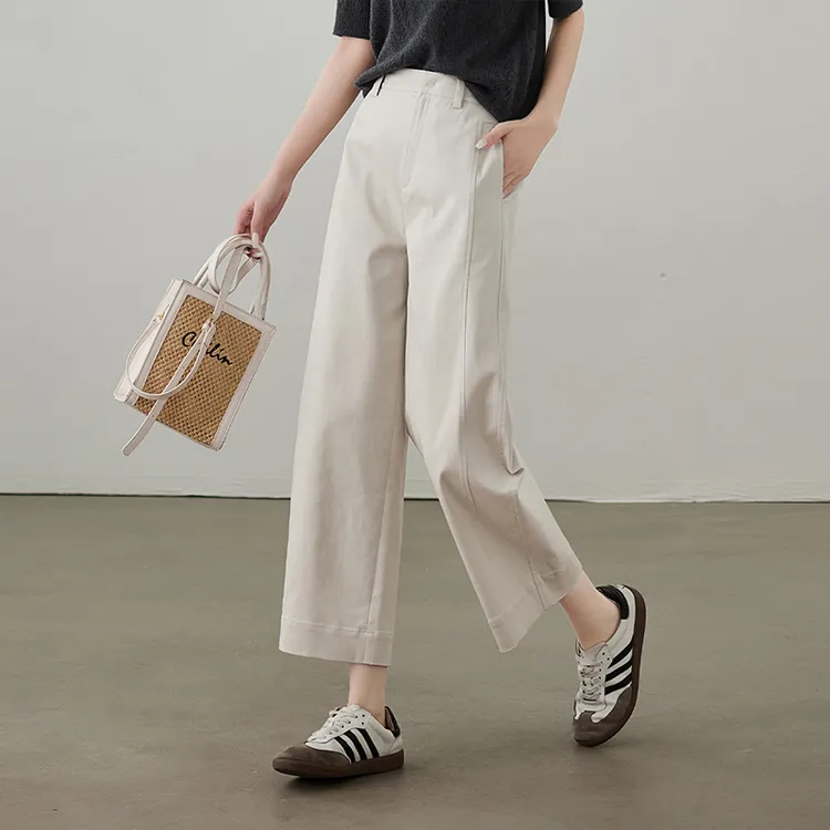 索菲丝尔宽松阔腿裤2025秋装新款简约休闲九分半松紧腰裤子511121