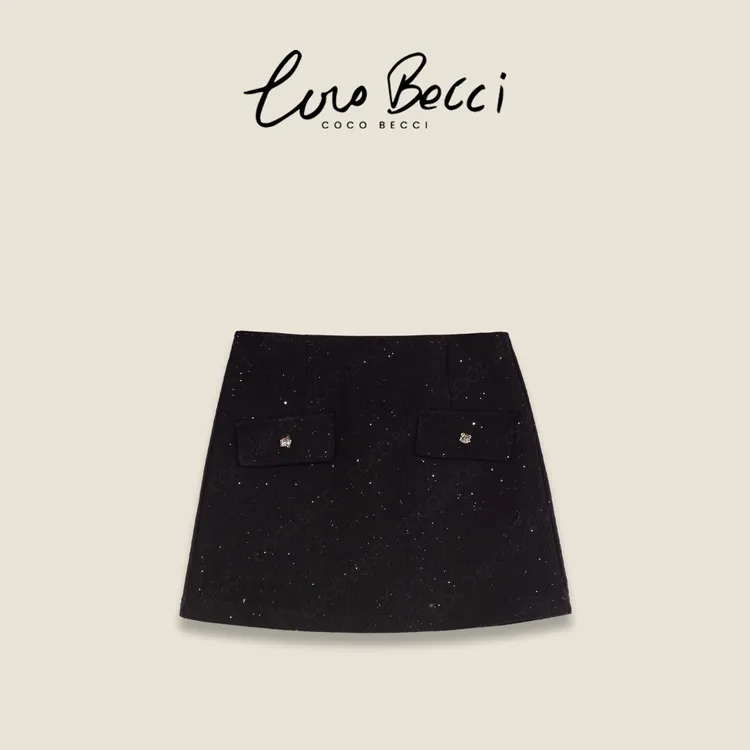 COCO BECCI【香风毛呢半裙】羊毛细闪亮钻点缀百搭半裙CFLJD271099