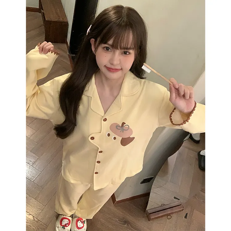 睡衣女款春秋冬季德绒加厚长袖2025新款可爱卡通可外穿家居服套装