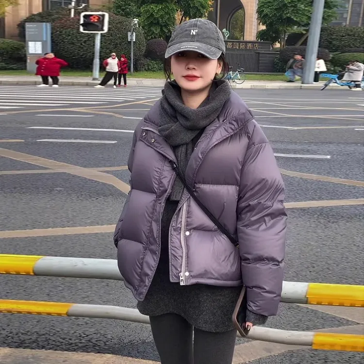 灰色短款羽绒服女2025冬新韩版加厚宽松90白鸭绒小个子面包服外套