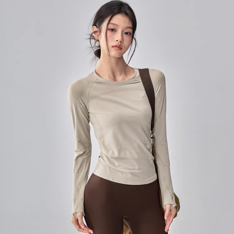 速干衣瑜伽服长袖女秋冬跑步修身显瘦运动上衣普拉提训练健身服