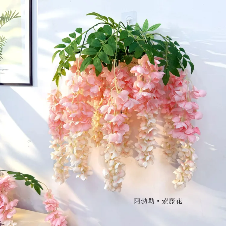 仿真阿勃勒巨型紫藤花长枝紫罗兰花绢花室内客厅垂吊花藤拍照装饰