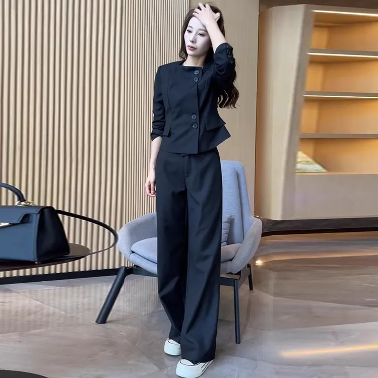 拉夏贝尔时尚西装套装女士2025年秋季新款韩版气质职业西服两件套