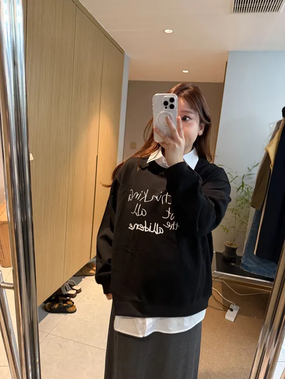 早秋新款正肩显瘦假两件卫衣宽松遮肉韩版微胖mm大码女装