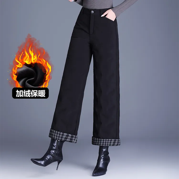 冬季夹棉棉裤夹棉加绒加厚保暖棉裤阔腿裤裤高腰显瘦宽松外穿长裤