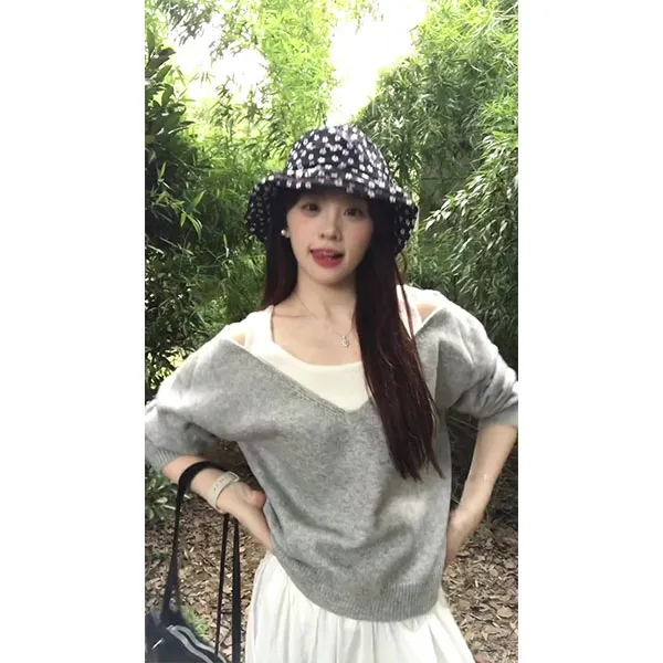 假两件针织毛衣女秋冬2025新款慵懒高级感宽松气质上衣裙子套装