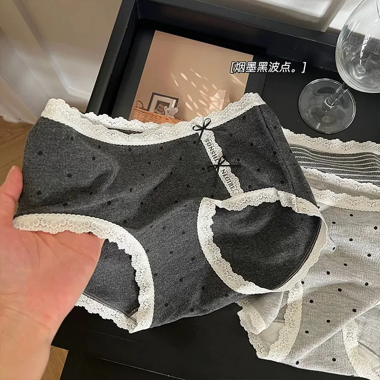 优雅气质芭蕾少女风内裤单边双蝴蝶结透气底裆中腰包臀女士三角裤