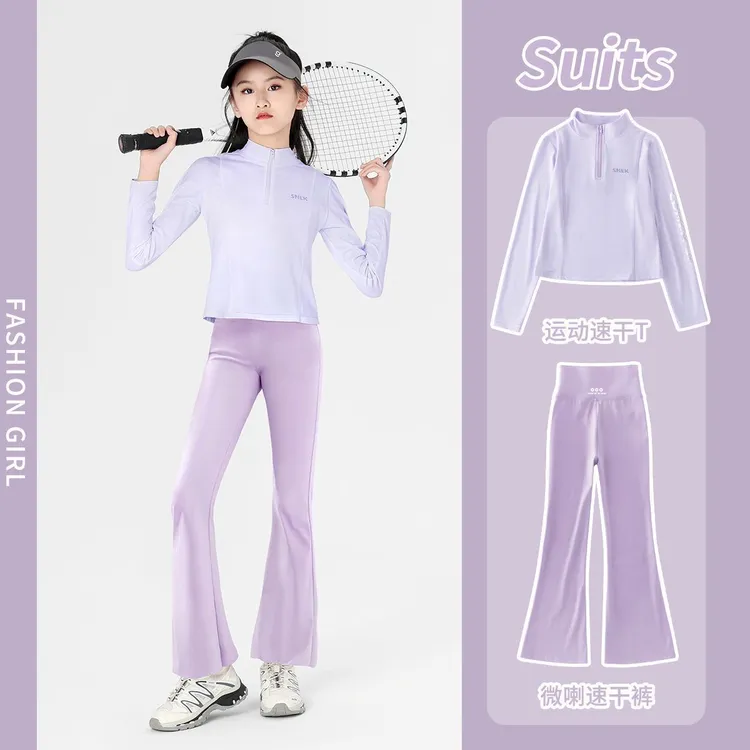女童速干套装2025新款夏季羽毛球运动服儿童瑜伽服大童舞蹈健身服