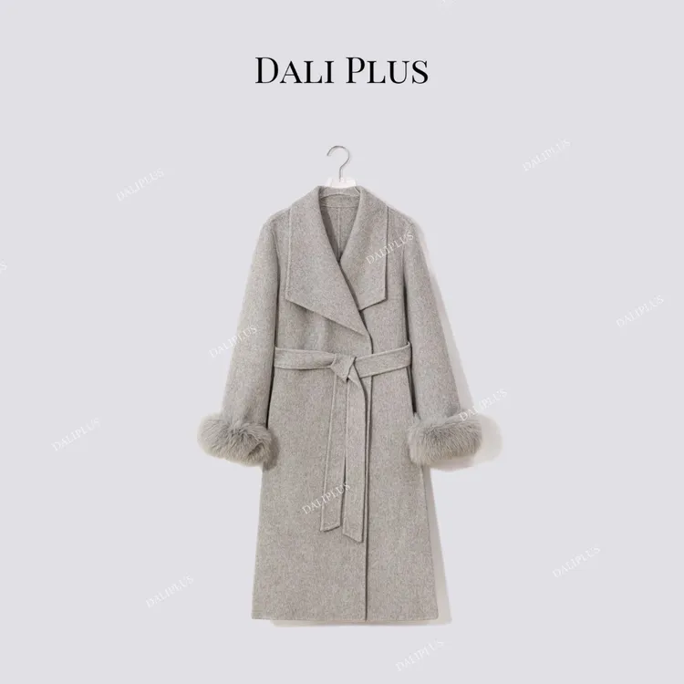 DALI PLUS“蚕丝骆驼绒”狐狸毛领长款双面呢大衣-D5MM2627-1