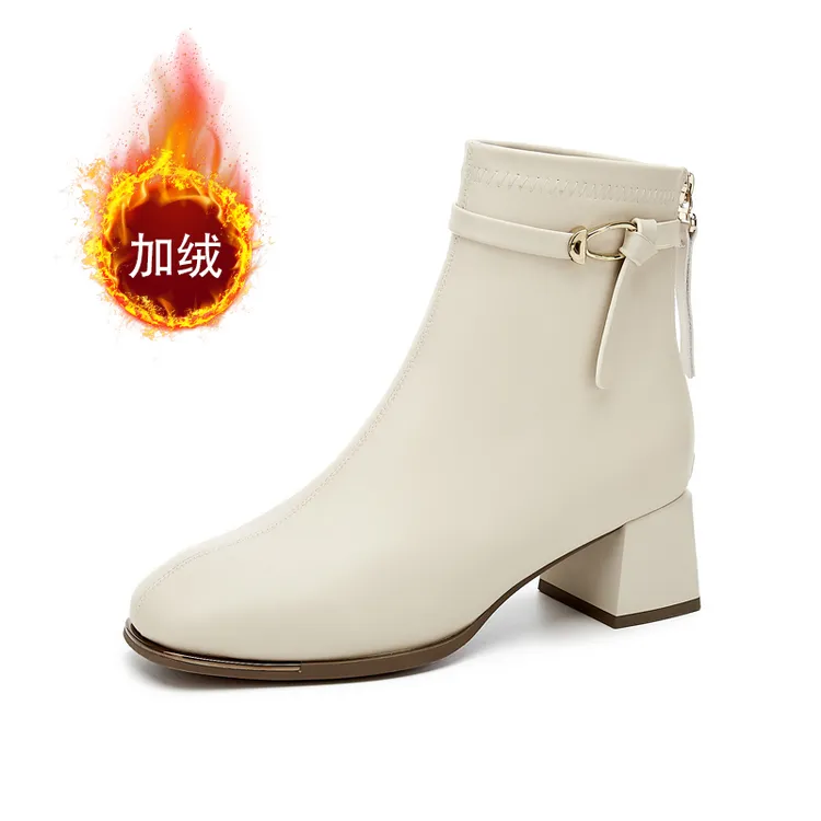 【暖冬佳人】达芙妮马丁靴粗跟踝靴2025加绒保暖高跟女靴方头瘦瘦靴