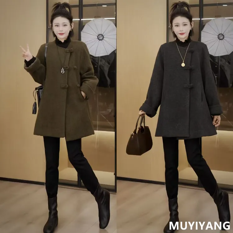 【烬飒】独特设计感盘扣百搭高定版毛呢外套 衣长79 25-641#