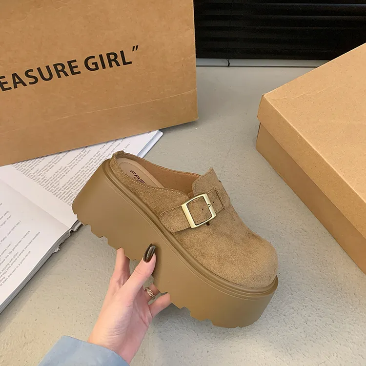 小个子增高包头半拖鞋女外穿2025春夏季新款大头厚底勃肯鞋子