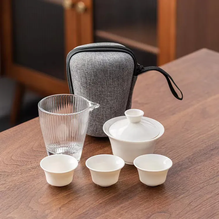 035旅行茶具套装陶瓷户外露营便携式功夫茶具快客杯旅行套装茶具