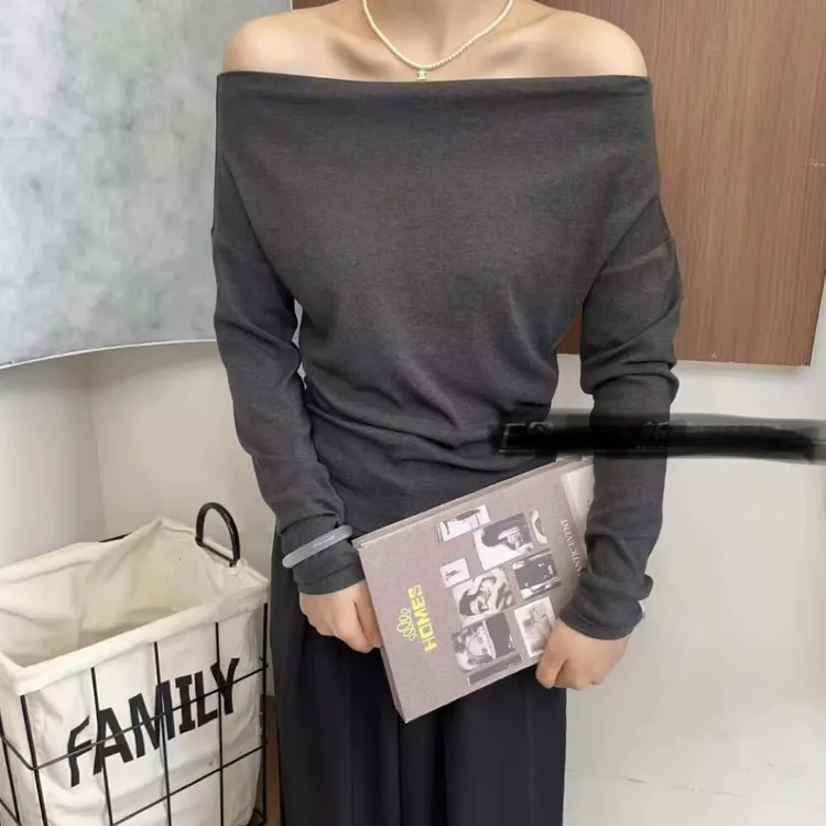703长袖灰色2025秋季新款有弹力T恤通勤常规款修身宽松型