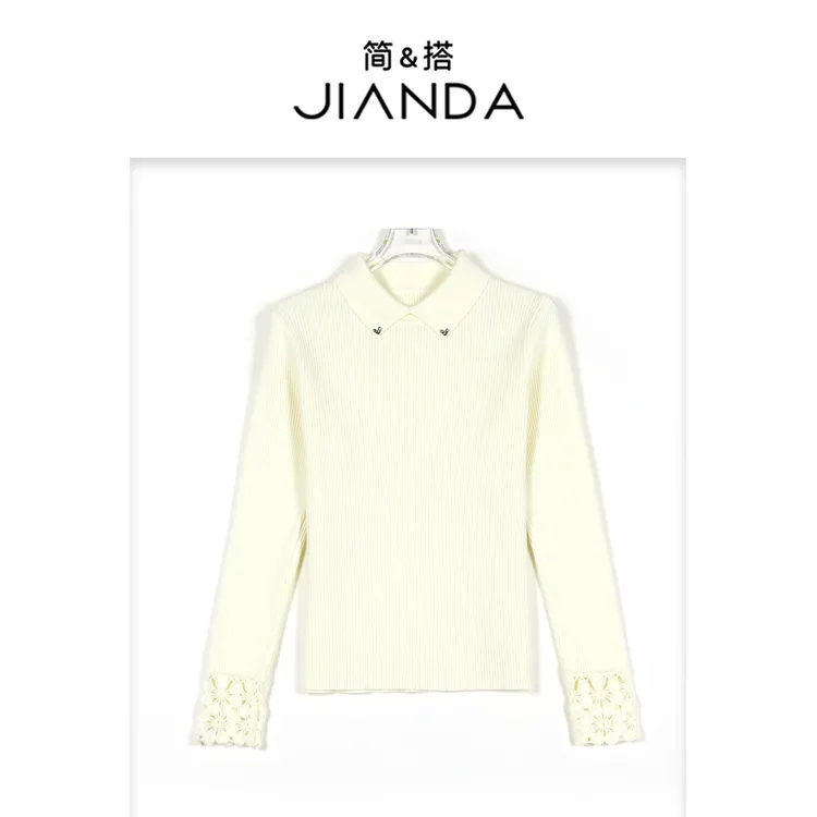 简&搭【千屿Sheila】翻领蕾丝花袖加厚毛衣254-MY/1207-289