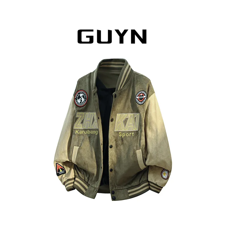 【品牌正品现货】GUYN棒球服外套男秋季美式复古麂皮绒宽松刺绣夹克