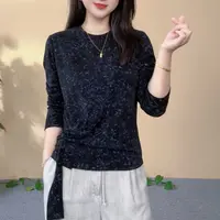 秋季新款时尚圆领长袖T恤女百搭显瘦上衣洋气妈妈装系带褶皱小衫