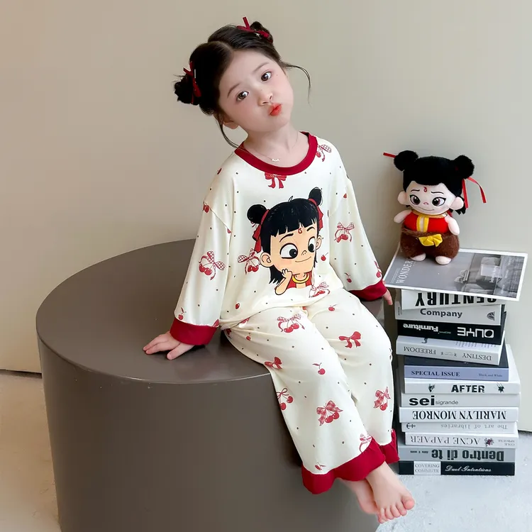 儿童2025夏季新款家居服套装中袖薄款女童哪吒连衣裙女孩睡衣裙