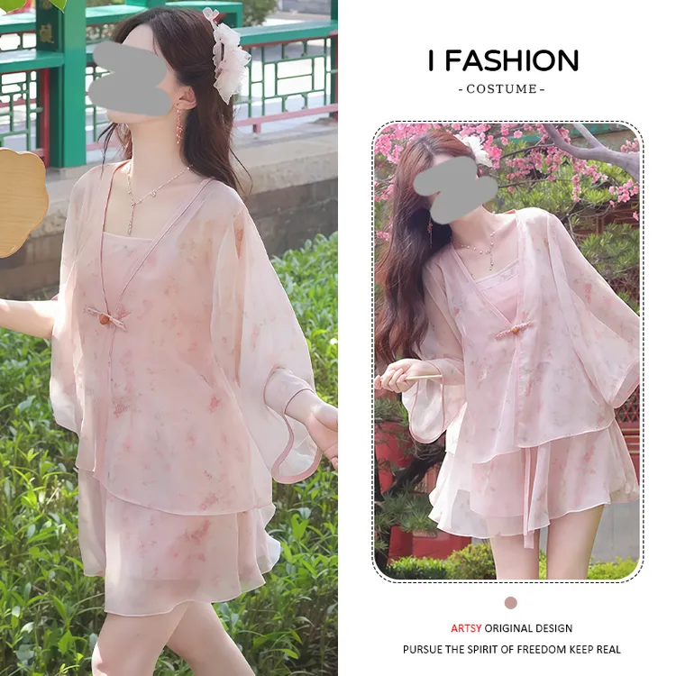 休闲新中式套装女2025年夏季新款仙气减龄宽松显瘦上衣短裙两件套