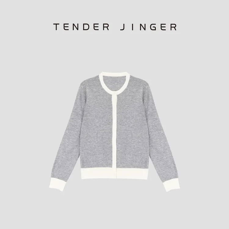 Tender Jinger撞色圆领抽条针织开衫T53BBS30735